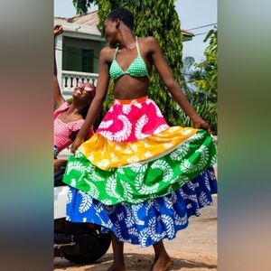 NWT Aqua x Studio 189 Rainbow Leaf Print Maxi Skirt Size M